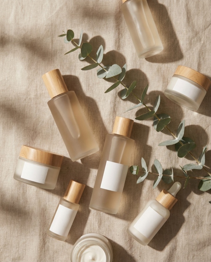 Beispiel-Post Online-Shop: Skincare-Produkte im Flat Lay